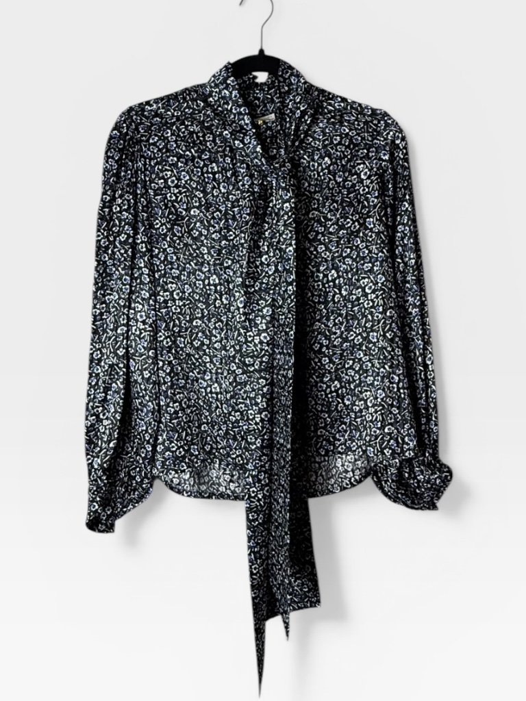 Tori Burch Blouse Black And Blue Silk Size 4 (K)